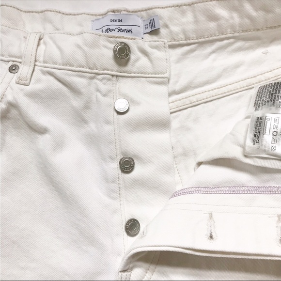 & Other Stories White Denim Button Fly Shorts Size 10 - Picture 4 of 10